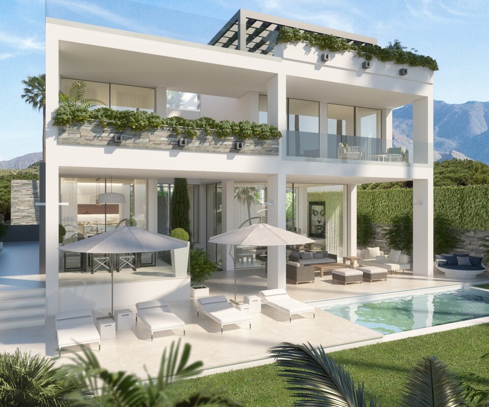 Off-plan project :17 independent detached villas, each with a private swimming pool and large green areas